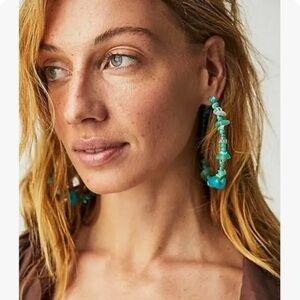 Free People Karma Hoop Earrings (Turquoise)